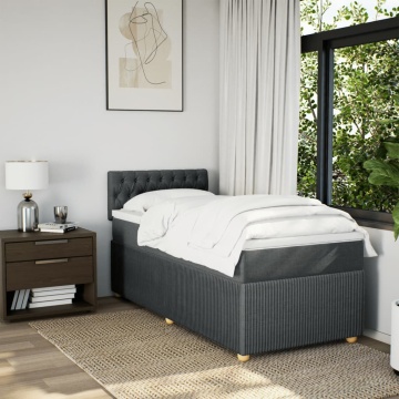 Pat box spring cu saltea, gri închis, 90x190 cm, textil - Img 3