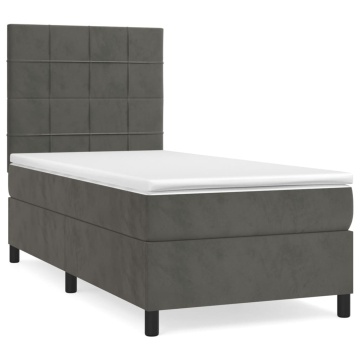 Pat box spring cu saltea, gri închis, 90x200 cm, catifea - Img 2