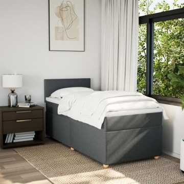 Pat box spring cu saltea, gri închis, 90x200 cm, textil - Img 3