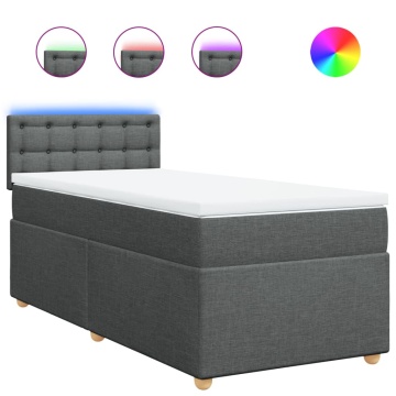 Pat box spring cu saltea, gri închis, 90x200 cm, textil - Img 2