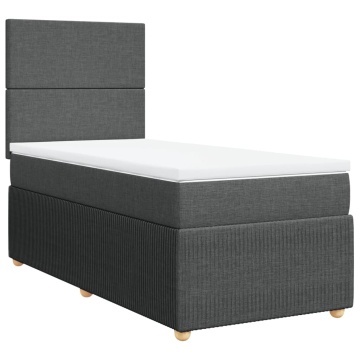 Pat box spring cu saltea, gri închis, 90x200 cm, textil - Img 3