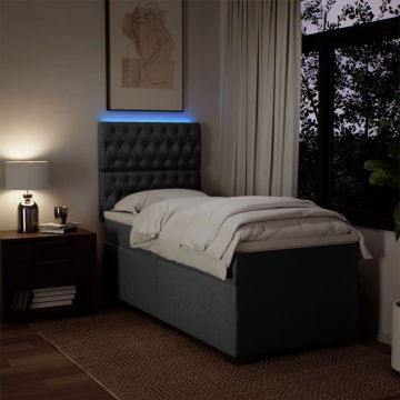 Pat box spring cu saltea, gri închis, 90x200 cm, textil - Img 8