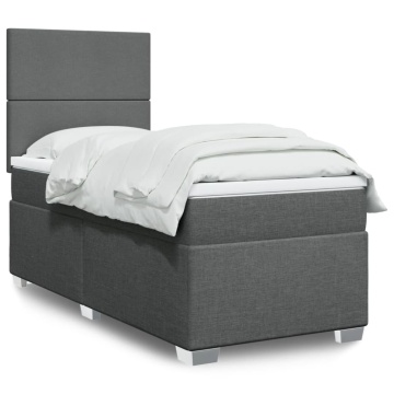 Pat box spring cu saltea, gri închis, 90x200 cm, textil - Img 1