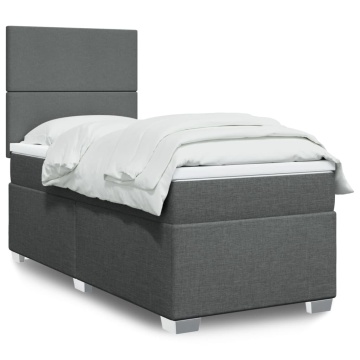 Pat box spring cu saltea, gri închis, 90x200 cm, textil - Img 1