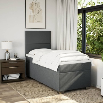 Pat box spring cu saltea, gri închis, 90x200 cm, textil - Img 3