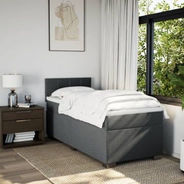 Pat box spring cu saltea, gri închis, 90x200 cm, textil - Img 4
