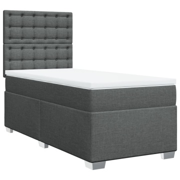 Pat box spring cu saltea, gri închis, 90x200 cm, textil - Img 3