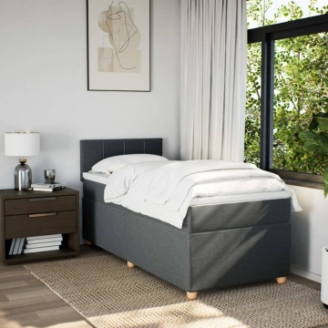 Pat box spring cu saltea, gri închis, 90x200 cm, textil - Img 3