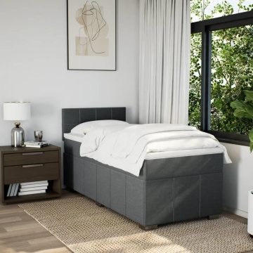 Pat box spring cu saltea, gri închis, 90x200 cm, textil - Img 4