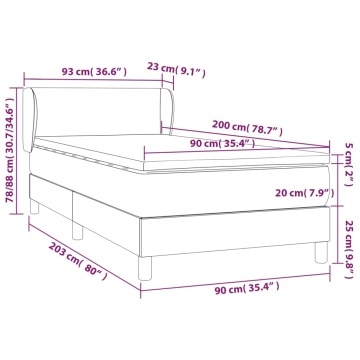 Pat box spring cu saltea, gri închis, 90x200 cm, textil - Img 6