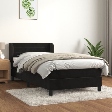 Pat box spring cu saltea, negru, 100x200 cm, catifea - Img 1