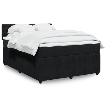 Pat box spring cu saltea, negru, 140x190 cm, catifea - Img 1