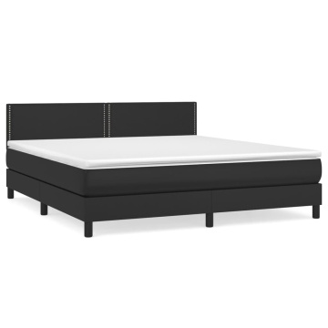 Pat box spring cu saltea, negru, 160x200 cm, piele ecologică - Img 2