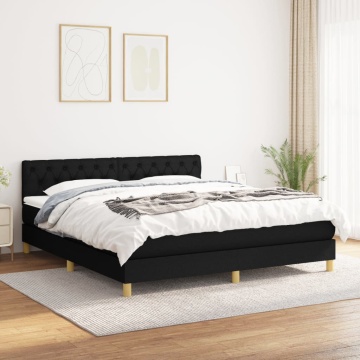 Pat box spring cu saltea, negru, 160x200 cm, textil - Img 1