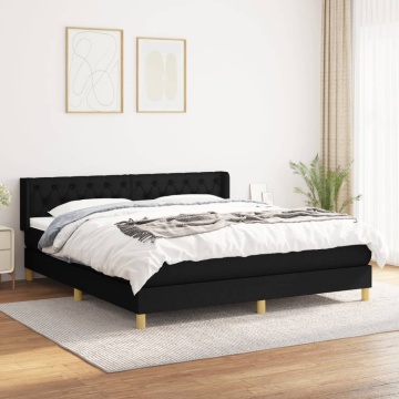 Pat box spring cu saltea, negru, 160x200 cm, textil - Img 1