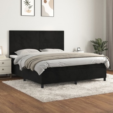 Pat box spring cu saltea, negru, 180x200 cm, catifea - Img 1