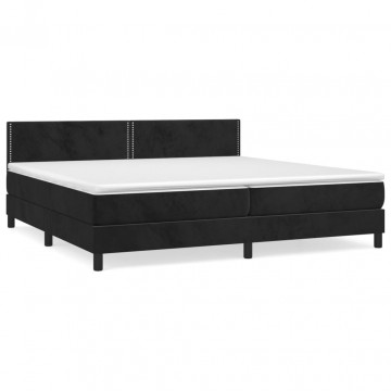 Pat box spring cu saltea, negru, 200x200 cm, catifea - Img 2