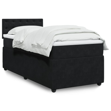 Pat box spring cu saltea, negru, 90x190 cm, catifea - Img 1