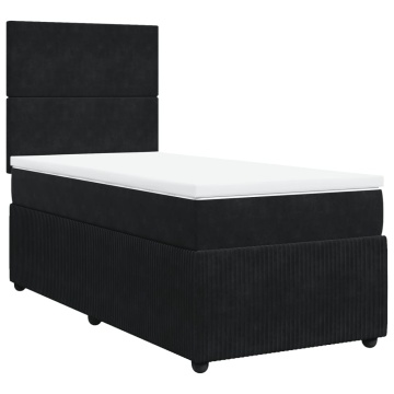Pat box spring cu saltea, negru, 90x190 cm, catifea - Img 3