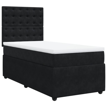Pat box spring cu saltea, negru, 90x190 cm, catifea - Img 3