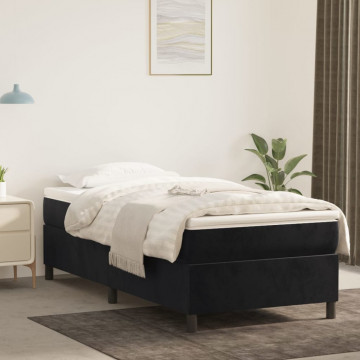 Pat box spring cu saltea, negru, 90x190 cm, catifea - Img 1