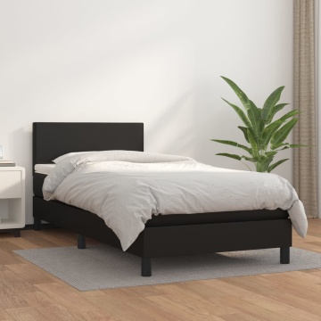 Pat box spring cu saltea, negru, 90x190 cm, piele ecologică - Img 1