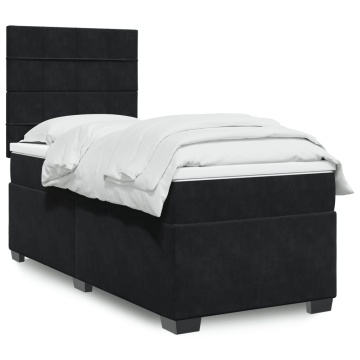 Pat box spring cu saltea, negru, 90x200 cm, catifea - Img 1