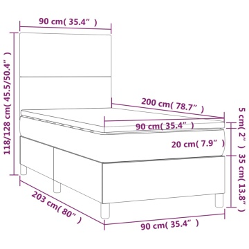 Pat box spring cu saltea, negru, 90x200 cm, catifea - Img 5