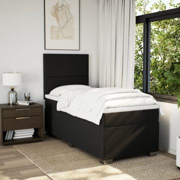 Pat box spring cu saltea, negru, 90x200 cm, textil - Img 3