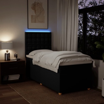Pat box spring cu saltea, negru, 90x200 cm, textil - Img 4