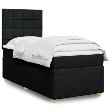 Pat box spring cu saltea, negru, 90x200 cm, textil - Img 1