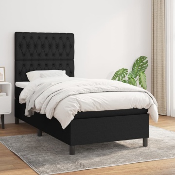 Pat box spring cu saltea, negru, 90x200 cm, textil - Img 1