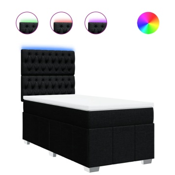 Pat box spring cu saltea, negru, 90x200 cm, textil - Img 2