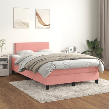 Pat box spring cu saltea, roz, 120x200 cm, catifea - Img 1
