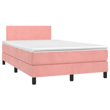 Pat box spring cu saltea, roz, 120x200 cm, catifea - Img 3