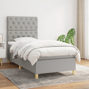 Pat continental cu saltea, gri deschis, 80x200 cm, textil - Img 1