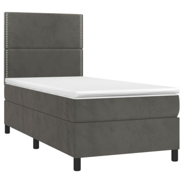Pat continental cu saltea și LED, gri închis, 80x200 cm catifea - Img 3