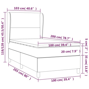 Pat cu arcuri, saltea și LED, gri închis, 100x200 cm, textil - Img 7