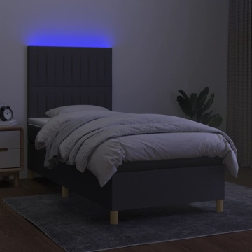 Pat cu arcuri, saltea și LED, gri închis, 100x200 cm, textil - Img 4