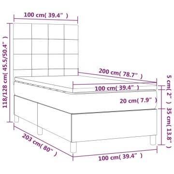 Pat cu arcuri, saltea și LED, gri închis, 100x200 cm, textil - Img 7