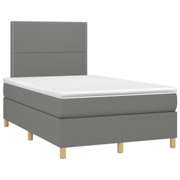 Pat cu arcuri, saltea și LED, gri închis, 120x190 cm, textil - Img 3