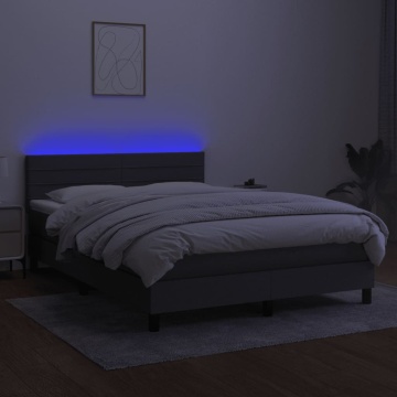 Pat cu arcuri, saltea și LED, gri închis, 140x190 cm, textil - Img 4