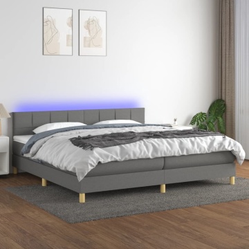 Pat cu arcuri, saltea și LED, gri închis, 200x200 cm, textil - Img 1