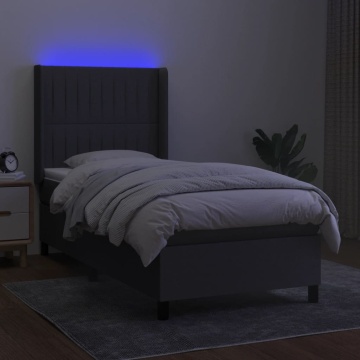 Pat cu arcuri, saltea și LED, gri închis, 90x190 cm, textil - Img 3