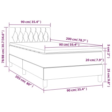 Pat cu arcuri, saltea și LED, gri închis, 90x200 cm, catifea - Img 7