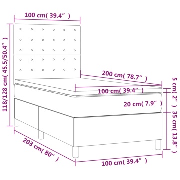 Pat cu arcuri, saltea și LED, negru, 100x200cm, piele ecologică - Img 7
