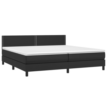 Pat cu arcuri, saltea și LED, negru, 200x200cm, piele ecologică - Img 3