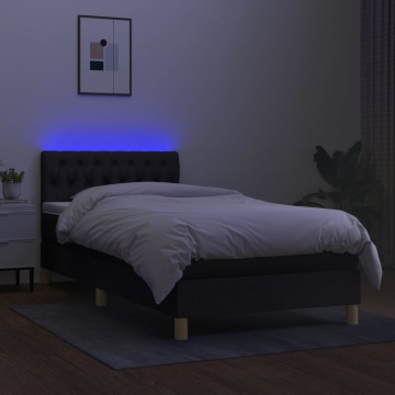 Pat cu arcuri, saltea și LED, negru, 90x190 cm, textil - Img 4