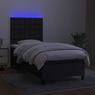 Pat cu arcuri, saltea și LED, negru, 90x200 cm, textil - Img 4
