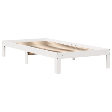 Pat cu bibliotecă fără saltea, alb, 75x190 cm, lemn masiv pin - Img 8